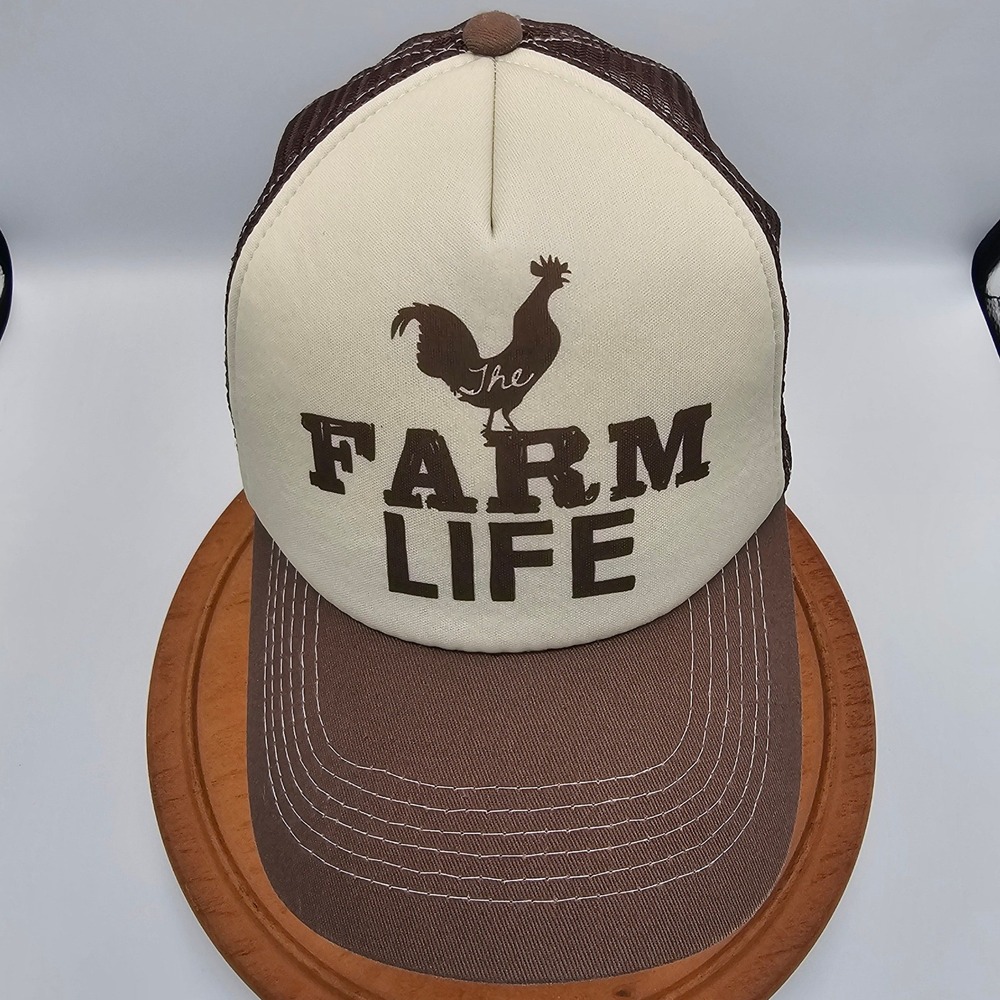 Lincoln‎ Outfitters Farm Life Rooster Trucker Hat Brown Cream Snapback Cap Mesh - Picture 5 of 9